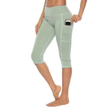 Women Buttock Tight Sports Side Pocket Quick-dry Fitness Leggings Sports Running Athletic Seven Pants