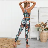 Women Leaf Flower Design Yoga Fitness Exercise Clothes Outfit Set
