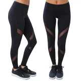 Women High Waist Fork Mesh Splicing Collision Color Hip Yoga Leggings Fitness Pants