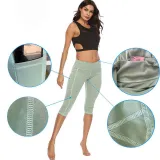 Women Buttock Tight Sports Side Pocket Quick-dry Fitness Leggings Sports Running Athletic Seven Pants