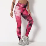 Women Tie-Dyed Bubble Yoga Leggings Slim Buttock Exercise Workout Fitness Pants