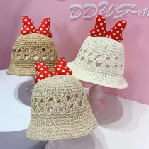 Kids Dots Bowknot Hollow Out Straw Sunhat