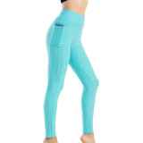 Women Fashion Pocket Bubble Yoga Leggings High Elastic-lifting Buttocks Slimming Sweat Absorbing Pants