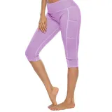 Women Buttock Tight Sports Side Pocket Quick-dry Fitness Leggings Sports Running Athletic Seven Pants