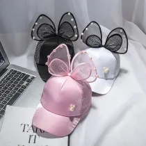 Kids Toddler Girl Anti-UV Pearls Bowknot Mesh Summer Baseball Cap