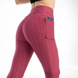 Women Fashion Pocket Bubble Yoga Leggings High Elastic-lifting Buttocks Slimming Sweat Absorbing Pants