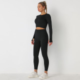Women Knitted Seamless Long Sleeve Workout Fitness Pants Yoga Sports Two Piece Sets