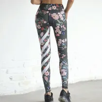 Women Stripes Printed Tight Yoga Leggings Workout Sports Running Athletic Pants