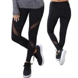 Women High Waist Fork Mesh Splicing Collision Color Hip Yoga Leggings Fitness Pants