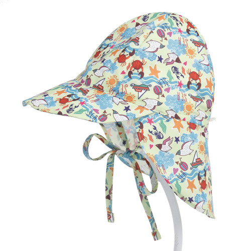 Kids Baby Breathable Mesh Prints Pattern Outdoor Flap Sunhat Face Cap