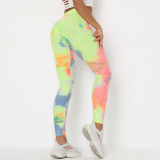 Women Tie-Dyed Bubble Yoga Leggings Slim Buttock Exercise Workout Fitness Pants