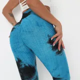 Women Tie-Dyed Bubble Yoga Leggings Slim Buttock Exercise Workout Fitness Pants
