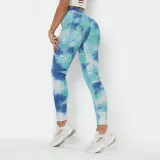 Women Tie-Dyed Bubble Yoga Leggings Slim Buttock Exercise Workout Fitness Pants