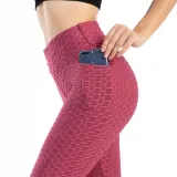 Women Fashion Pocket Bubble Yoga Leggings High Elastic-lifting Buttocks Slimming Sweat Absorbing Pants