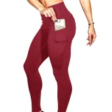 Women Seamless High Waist With Phone Pocket Tummy Control Tight Hip Running Stretch Workout Fitness Pants