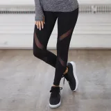 Women High Waist Fork Mesh Splicing Collision Color Hip Yoga Leggings Fitness Pants