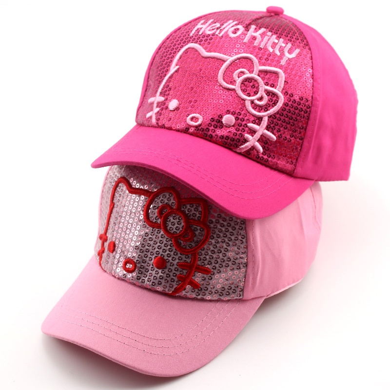 Kids Embroidery Sequins Hello Kitty Sunhat Baseball Peaked Cap