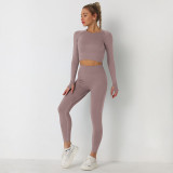 Women Knitted Seamless Long Sleeve Workout Fitness Pants Yoga Sports Two Piece Sets