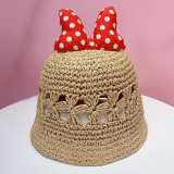 Kids Dots Bowknot Hollow Out Straw Sunhat