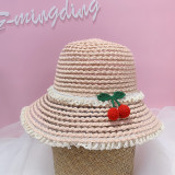 Kids Cute Cherry Lace Crochet Straw Sunhat Fisherman Cap