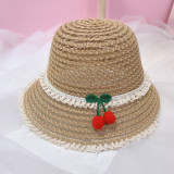 Kids Cute Cherry Lace Crochet Straw Sunhat Fisherman Cap