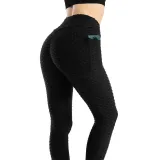 Women Fashion Pocket Bubble Yoga Leggings High Elastic-lifting Buttocks Slimming Sweat Absorbing Pants
