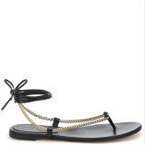Women Sexy Metallic Chain Ankle Flip Flops Lace Up Flat Sandals