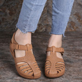 Women Hollow Out Suede Wedge Sandals