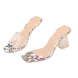 Women Flowers Transparent High Heels Sandal Pump Shoes