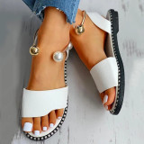 Women Open Toe Pearl Flat Sandals Shoes