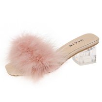 Women Fluffy Feather High Heel Transparent Pumps Sandals Shoes