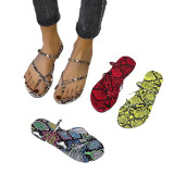 Women Snake Print Flip Flops Sandal Flat Beach Shoes