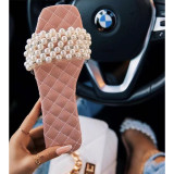 Women Pearl Diamond Flat Summer Sandals Slippers