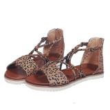 Women Leopard Lace Up Flat Sandals Shoes