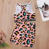 Toddler Girl Leopard Love Vest Top and Short Sport Two Pieces Sets