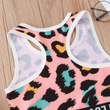 Toddler Girl Leopard Love Vest Top and Short Sport Two Pieces Sets