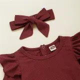 Baby Girl Ruffles Long Sleeves Bodysuit and Pants Two Pieces Outfits with Hairband