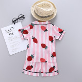 Toddler Kids Girl Prints Stripe Strawberry Summer Short Pajamas Sleepwear Sets