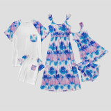 Blue and Purple Tie-Dye Dress and T-Shirt Matching Family Sets