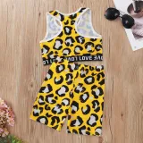 Toddler Girl Leopard Love Vest Top and Short Sport Two Pieces Sets
