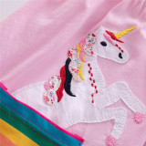 Toddler Girl Rainbow Unicorn Pocketed Dresses Short Sleeve Dresses