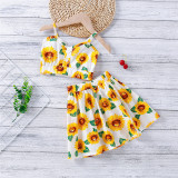 Toddler Girls Sunflowers Halter Vest Top and High Waist Skirt Two Pieces Sets