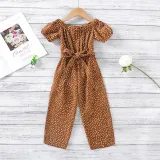 Toddler Girls Dot Printed Falbala One-shoulder Puff Sleeve Jumpsuits