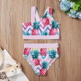 Kid Girl Panther Print Pineapple Print Bikini Set Beach Swimwear Two Pieces Swimsuit