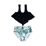 Family Matching Swimwear Tropical Green leaves Printed Bikini Swimsuit and Truck Shorts