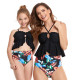 Mommy and Me Matching Swimwear Lotus Leaf Cover Belly Bikini Two Pieces Swimsuit