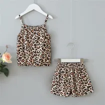 Toddler Girls Sling Leopard Printed Top Shorts Two Pieces Set