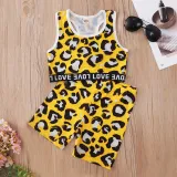 Toddler Girl Leopard Love Vest Top and Short Sport Two Pieces Sets