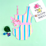 Mommy and Me Matching Swimwear Bow Tie Up One-piece Swimsuit