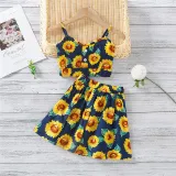 Toddler Girls Sunflowers Halter Vest Top and High Waist Skirt Two Pieces Sets